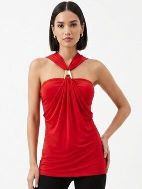 Bebe Drape Back Long Line Halter Top- Sz. Sm